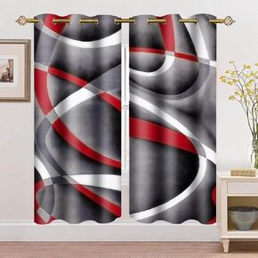 Retro Red White Striped Gray Blackout Curtains Inspiration Geometric Art Print Window Drapes Room Darkening Bedroom Living Room Dining Room Window Treatments 2 Panels 42x84inch CLYYMS045