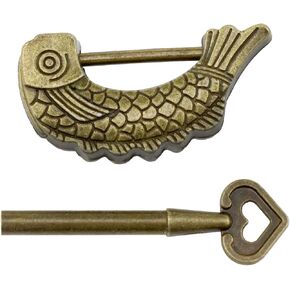 New Fish Shaped Retro Padlock Bronze Fish Shape Vintage Lock Fish Pattern Lock with Key for Jewelry Box Wooden Suitcase, Drawers (Bronze) -1 Set