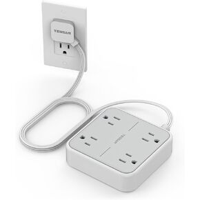 Flat Plug Surge Protector Power Strip, TESSAN 5 ft Ultra Thin Extension Cord with 3 USB Wall Charger(2 USB C Ports), 4 Outlets Slim Desk Charging Station for Travel, Office, Dorm Room Essentials