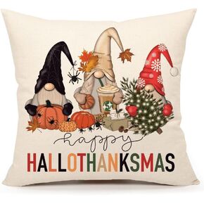 Halloween Gnome Pillow Covers 18x18, Fall Autumn Thanksgiving Christmas Throw Cushion Cases for Couch Sofa, Harvest Holiday Farmhouse Home Decor AH64
