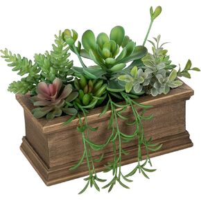 Fake Cactus Plant Small Succulents Plants Artificial Succulents in Wooden Pots Realistic Faux Succulent for Home Decor Office Table Centerpieces Rustic Farmhouse
