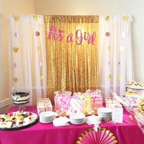 Sequin Backdrop Curtains 2 Pcs 2ftx8ft Gold Glitter Drapes 2 Pcs White Chiffon Backdrops for Wedding Party Background (Pack of 4)