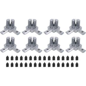 uxcell 3-Way End Corner Brackets, 8Pcs L Type Interior Joint Connectors with Screws for 2020 Series Aluminum Extrusion Profile Slot 6mm (Silver)