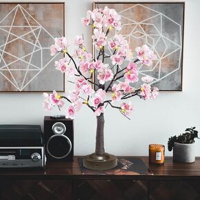 Cherry Blossom Tree Light 24 Led Pink Flower Artificial Tabletop Tree Battery and USB Operated 8 Lighting Modes with Timer Function for Spring Home Decoration(Warm White)