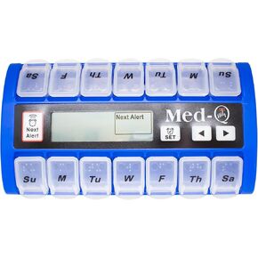 Digital Pill Box Organizer, 2 Beep Reminder, LED Alert, Blue