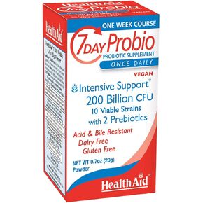 7 Day Probio, 200 Billion Intensive Support with 2 probiotics, Once Daily, Acid & Bile Resistant, Dairy and Gluten Free, Vegan