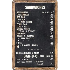 1940's Diner Menu Sign Restaurant Decor Diner Signs 50s Decoration Retro Home Vintage Plaque Wall Art Tin Kitchen Decoration 8x12 Inch