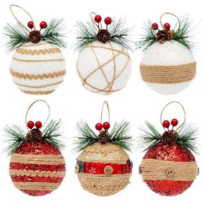 6 Pack Rustic Christmas Tree Ornaments, Farmhouse Holiday Decorations, Assorted Designs (3 x 5.4 in)