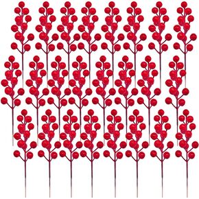24 Pcs Artificial Red Berry Stems,7.9 Inch Christmas Berries Picks for DIY Crafts,Christmas Tree,Wreath,Berry Branch for Wedding Home and Party Decor