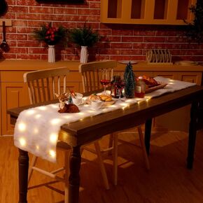 Christmas Snow Blanket with 2 Pcs LED Light Christmas Table Blanket Fake Snow Table Runner White Non Woven Fabric Snow Blanket Xmas Table Blanket for Christmas Village Table Decor (13 x 70 Inch)