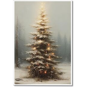 XMQQLL Vintage Christmas Tree Canvas Wall Art, Winter Pine Tree Poster, Xmas Tree Prints Painting, Neutral Rustic Winter Picture Prints for Wall Decor 12x16in Unframed