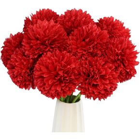 Artificial Ball Chrysanthemums Flowers, 12PCS Artificial Black Silk Flowers, Faux Mums for Gothic Home Decor, Indoor Floral Arrangement, Halloween Table Centerpiece (12, Black)