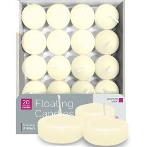 HYOOLA Premium White Floating Candles 1.75 Inch - 3 Hour - 20 Pack - European Made