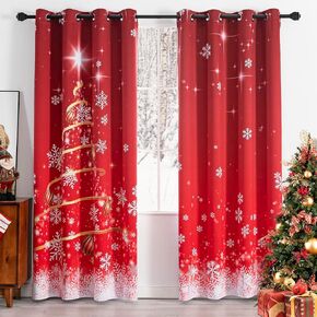 MikiUp Blackout Christmas Curtains for Bedroom - Snowflakes and Tree Design Xmas Curtain 84 Inches Long, Room Darkening Thermal Insulated Grommet Window Drapes Set of 2 Panel, 52 x 84 Inch