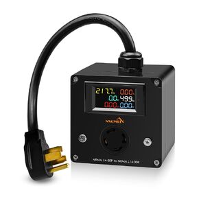 30A AC Power Meter, 240V NEMA 14-50P to NEMA L14-30R 4-Pin Locking Female Socket, Outlet Monitor for Generator, LCD Display Digital Multimeter Tester, 50A to 30A Multifunction Energy Monitor
