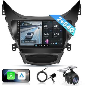 Car Radio Stereo for Hyundai Elantra 2011 2012 2013: Upgrade 2+64GB 5G WiFi — 9 inch Touchscreen with Carplay Android Auto — GPS Navigation Head Unit with Backup Camera Bluetooth FM Mirror Link SWC