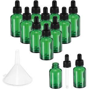 PATIKIL 30ml Glass Dropper Bottle, 12Pcs Leakproof Essential Oils Sample Liquid Perfume Container with Eye Dropper Funnel for Storage Home Travel, Green