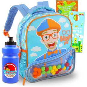 Blippi Mini Backpack for Kids - Blippi Preschool Bag Bundle with 12" Blippi Backpack, Water Bottle, Stickers, More | Blippi Backpack for Toddlers Mini