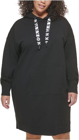 DKNY Sport Womens Plus Fleece Hoodie Sweatshirt Dress B/W 2X Black in Saudi Arabia