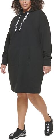 DKNY Sport Womens Plus Fleece Hoodie Sweatshirt Dress B/W 2X Black in Saudi Arabia
