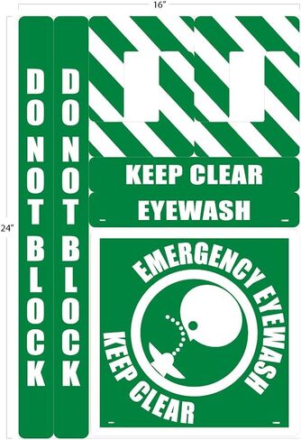NMC Emergency Eye Wash, Keep Clear Walk-On Floor Marking Kit, Configurable (Includes 12 X 12 Center Floor Sign and Marking Strips with Corner Angles), Textured Non-Slip Surface, WFK01, Multi-Color in Saudi Arabia