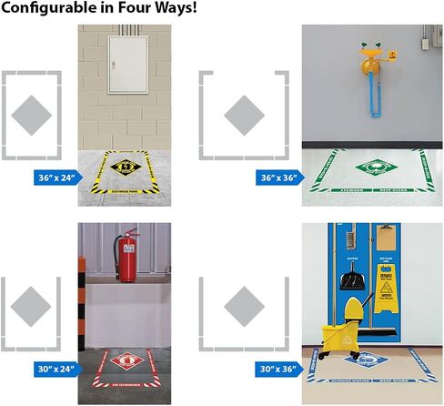 NMC Emergency Eye Wash, Keep Clear Walk-On Floor Marking Kit, Configurable (Includes 12 X 12 Center Floor Sign and Marking Strips with Corner Angles), Textured Non-Slip Surface, WFK01, Multi-Color in Saudi Arabia