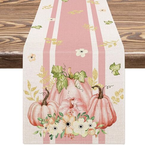 AnyDesign Pink Pumpkin Table Runner Gold Foil Fall Table Cover Autumn Dining Table Decoration for Thanksgiving Harvest Farmhouse Indoor Outdoor Home Party Supplies, 13 x 72 Inch in Saudi Arabia