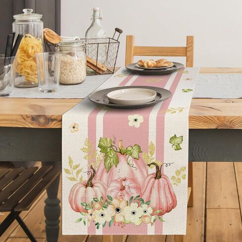 AnyDesign Pink Pumpkin Table Runner Gold Foil Fall Table Cover Autumn Dining Table Decoration for Thanksgiving Harvest Farmhouse Indoor Outdoor Home Party Supplies, 13 x 72 Inch in Saudi Arabia