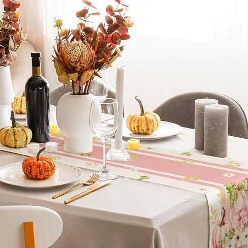 AnyDesign Pink Pumpkin Table Runner Gold Foil Fall Table Cover Autumn Dining Table Decoration for Thanksgiving Harvest Farmhouse Indoor Outdoor Home Party Supplies, 13 x 72 Inch in Saudi Arabia