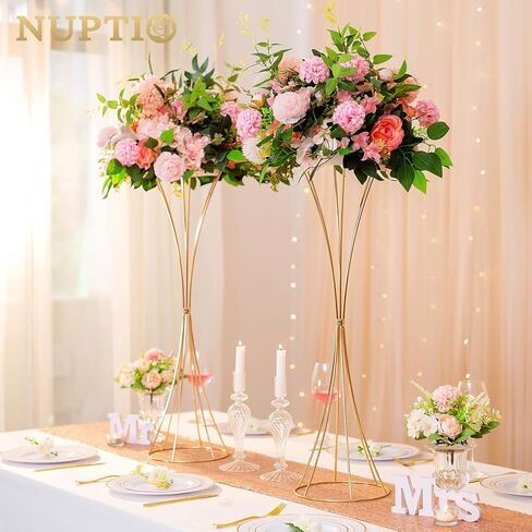 NUPTIO 2 قطعة قطع مركزية للزفاف للطاولات، مزهرية بوق معدنية بطول 19.7 بوصة، مزهريات ذهبية للقطع المركزية، رف عرض الزهور الاصطناعية لحفلات أعياد الميلاد وحفلات العشاء وديكور المنزل في الفندق in Kuwait