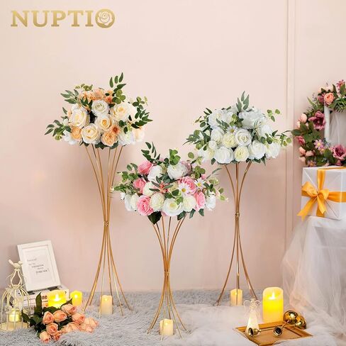 NUPTIO 2 قطعة قطع مركزية للزفاف للطاولات، مزهرية بوق معدنية بطول 19.7 بوصة، مزهريات ذهبية للقطع المركزية، رف عرض الزهور الاصطناعية لحفلات أعياد الميلاد وحفلات العشاء وديكور المنزل في الفندق in Kuwait