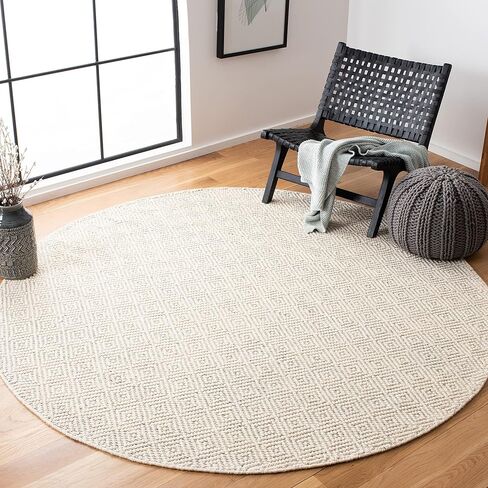 SAFAVIEH Natura Collection Area Rug - 7' Round, Ivory & Light Grey, Handmade Wool, Ideal for High Traffic Areas in Living Room, Bedroom (NAT503A) in Saudi Arabia