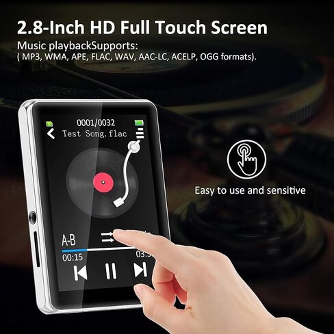 مشغل MP3 سعة 32 جيجابايت مع بلوتوث 5.3، شاشة لمس كاملة 2.8 بوصة، جودة صوت هاي فاي بدون فقدان الموسيقى، مع راديو FM، دعم التسجيل، سماعات الأذن متضمنة، عداد الخطى، أحمر in Kuwait