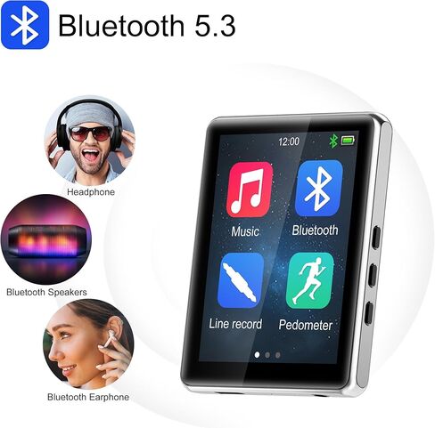 مشغل MP3 سعة 32 جيجابايت مع بلوتوث 5.3، شاشة لمس كاملة 2.8 بوصة، جودة صوت هاي فاي بدون فقدان الموسيقى، مع راديو FM، دعم التسجيل، سماعات الأذن متضمنة، عداد الخطى، أحمر in Kuwait