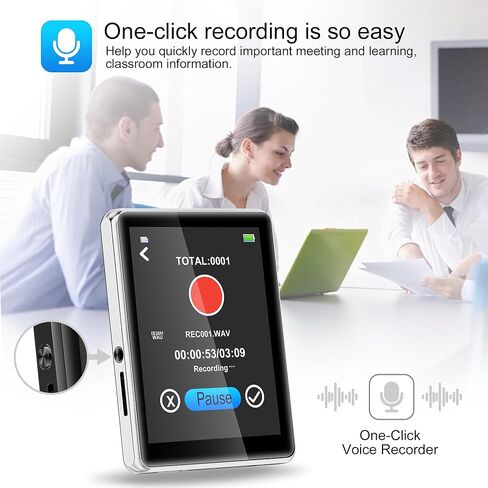 مشغل MP3 سعة 32 جيجابايت مع بلوتوث 5.3، شاشة لمس كاملة 2.8 بوصة، جودة صوت هاي فاي بدون فقدان الموسيقى، مع راديو FM، دعم التسجيل، سماعات الأذن متضمنة، عداد الخطى، أحمر in Kuwait