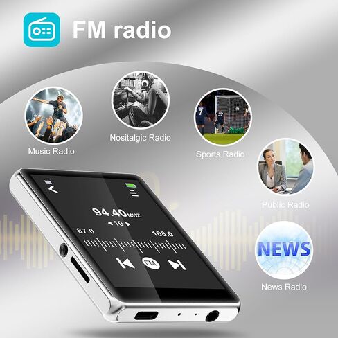 مشغل MP3 سعة 32 جيجابايت مع بلوتوث 5.3، شاشة لمس كاملة 2.8 بوصة، جودة صوت هاي فاي بدون فقدان الموسيقى، مع راديو FM، دعم التسجيل، سماعات الأذن متضمنة، عداد الخطى، أحمر in Kuwait