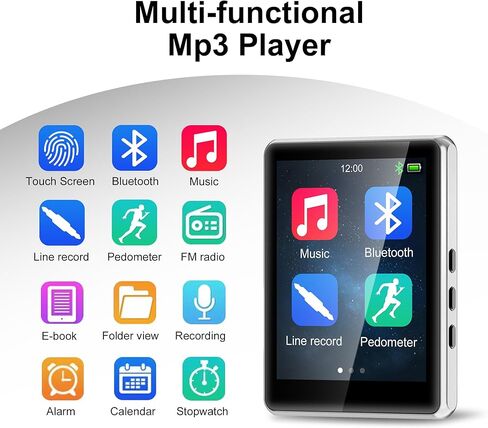 مشغل MP3 سعة 32 جيجابايت مع بلوتوث 5.3، شاشة لمس كاملة 2.8 بوصة، جودة صوت هاي فاي بدون فقدان الموسيقى، مع راديو FM، دعم التسجيل، سماعات الأذن متضمنة، عداد الخطى، أحمر in Kuwait