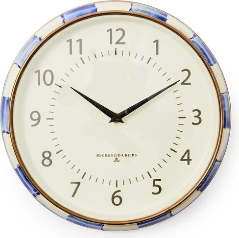 MACKENZIE-CHILDS Wall Clock, Decorative Enamel Clock for Kitchen and Living Room, Black-and-White Courtly Check in Saudi Arabia