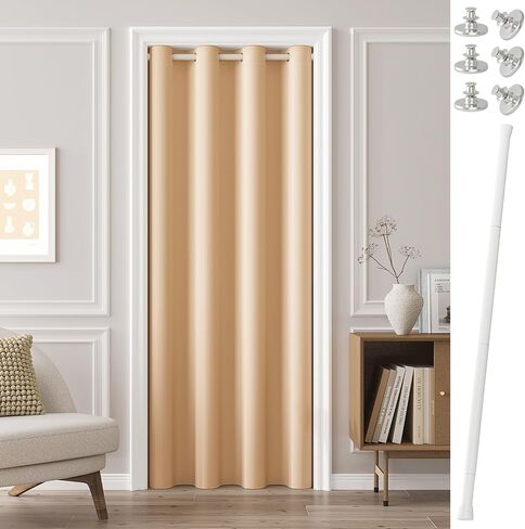 Vatge Curtains for Closet with No Door, Door Curtains for Doorways 80 Inch Length Closet Door Curtains for Closet Door/Hallway Door/Pantry Door/Temporary Door, W42 x L80, Beige, 1 Panel with Rod in Saudi Arabia