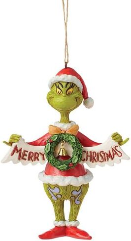 Enesco Dr. Seuss Grinch by Jim Shore Santa Grinch Holding Merry Christmas Banner Hanging Ornament, Hand Crafted, Hand Painted Collectible Christmas Tree Ornaments Decor Gift, 5.25 Inch, Multicolor in Saudi Arabia