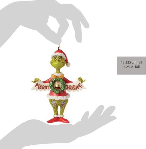 Enesco Dr. Seuss Grinch by Jim Shore Santa Grinch Holding Merry Christmas Banner Hanging Ornament, Hand Crafted, Hand Painted Collectible Christmas Tree Ornaments Decor Gift, 5.25 Inch, Multicolor in Saudi Arabia