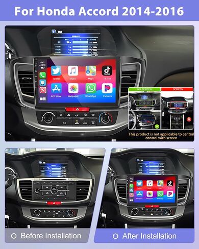 ستيريو سيارة Podofo لسيارة Honda Accord 9th Gen 2.0L (دليل A/C) 2014 2015 2016 مع CarPlay Android Auto، 2+32G 10.1 بوصة راديو سيارة تعمل باللمس مع بلوتوث، GPS، WiFi، SWC+AHD كاميرا احتياطية + ميكروفون in Saudi Arabia