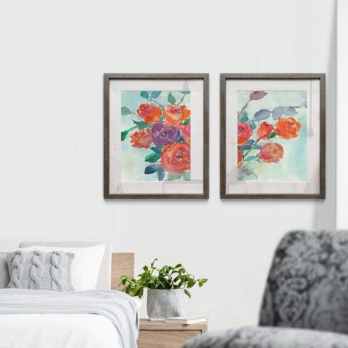 Floral Wall Art, Rustic Silver Distressed Frame 2-Piece Wall Décor Set: Plumeria, Marigold, Wild Flowers, Dogwood, Dandelion, Coral, Home & Office, Ready to Hang 16x20 - Flowers Vase in Kuwait