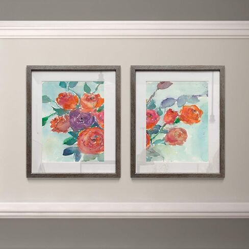 Floral Wall Art, Rustic Silver Distressed Frame 2-Piece Wall Décor Set: Plumeria, Marigold, Wild Flowers, Dogwood, Dandelion, Coral, Home & Office, Ready to Hang 16x20 - Flowers Vase in Kuwait