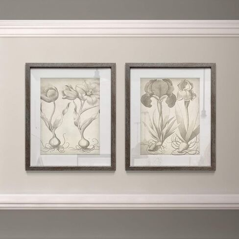 Floral Wall Art, Rustic Silver Distressed Frame 2-Piece Wall Décor Set: Plumeria, Marigold, Wild Flowers, Dogwood, Dandelion, Coral, Home & Office, Ready to Hang 16x20 - Flowers Vase in Kuwait