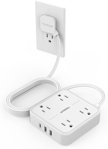 Flat Plug Surge Protector Power Strip, TESSAN 5 ft Ultra Thin Extension Cord with 3 USB Wall Charger(2 USB C Ports), 4 Outlets Slim Desk Charging Station for Travel, Office, Dorm Room Essentials in Saudi Arabia