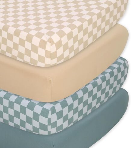 The Peanutshell Organic Crib Sheets for Boys or Girls, Breathable Super Soft 100% Jersey Cotton, Safari Nursery Decor, Gender Neutral Baby Bedding, 4 Pack Set for 28x52 Mattress, Brown Beige White in Saudi Arabia