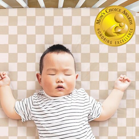 The Peanutshell Organic Crib Sheets for Boys or Girls, Breathable Super Soft 100% Jersey Cotton, Safari Nursery Decor, Gender Neutral Baby Bedding, 4 Pack Set for 28x52 Mattress, Brown Beige White in Saudi Arabia