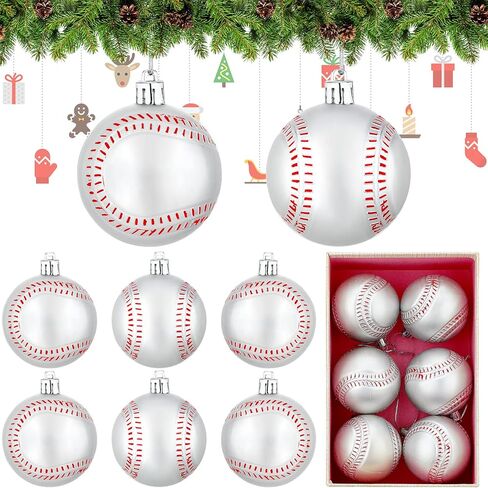 6 Pcs Baseball Party Ornaments, 2.4 Inch Large Hanging Baseball for Tree Decorations Sport Theme Novelty Gift Boy Men Game Classic Balls Party Supplies Home in Saudi Arabia