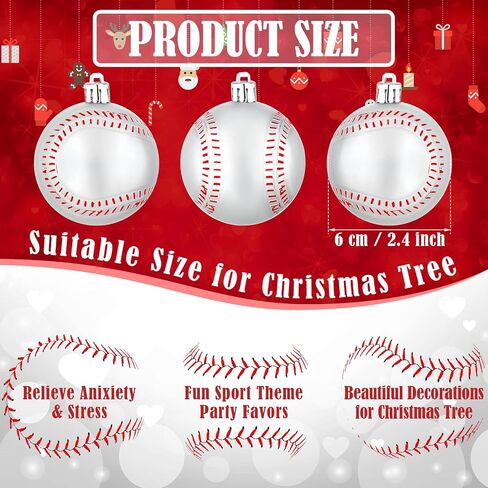 6 Pcs Baseball Party Ornaments, 2.4 Inch Large Hanging Baseball for Tree Decorations Sport Theme Novelty Gift Boy Men Game Classic Balls Party Supplies Home in Saudi Arabia